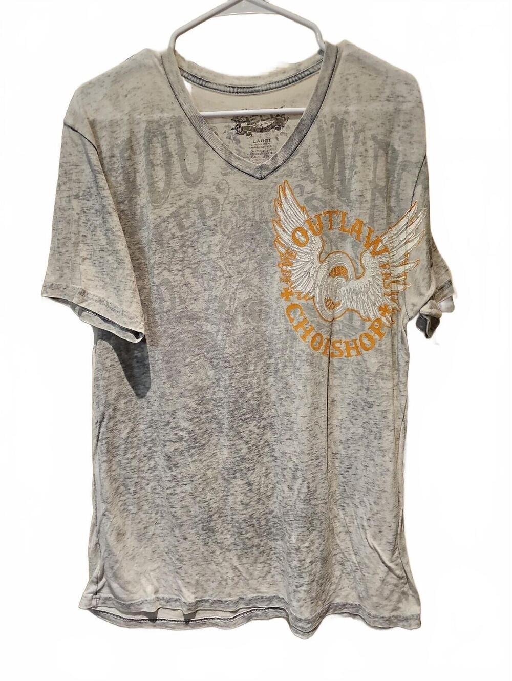 Helix Outlaw Chop Shop Burnout V Neck T-Shirt Wings Y2K Skull Grunge  Size Large